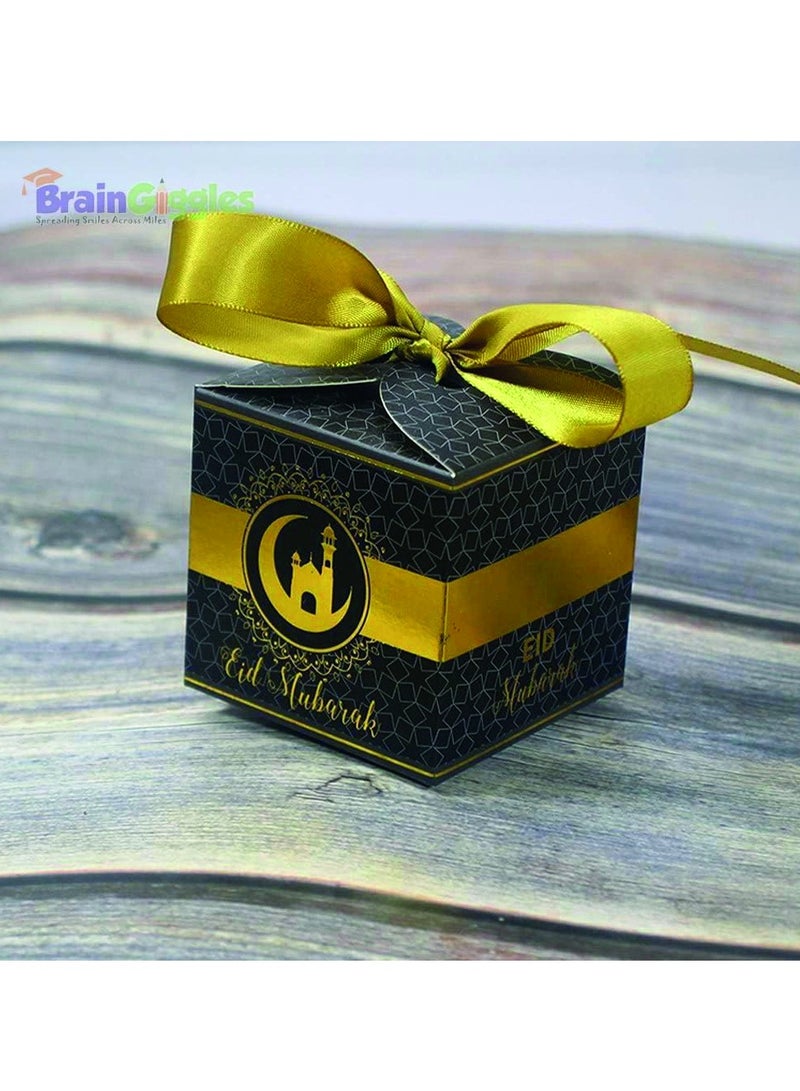 صناديق هدايا عيد مبارك من برين غيغلز - عبوة من 5 صناديق رمضان باللونين الأسود والذهبي، صناديق أنيقة للحلويات - view 4